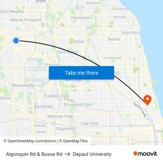 Algonquin Rd & Busse Rd to Depaul University map
