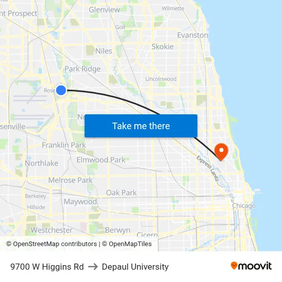 9700 W Higgins Rd to Depaul University map