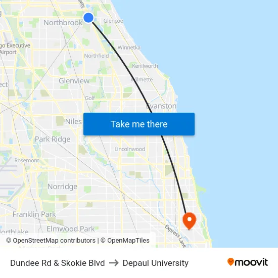 Dundee Rd & Skokie Blvd to Depaul University map