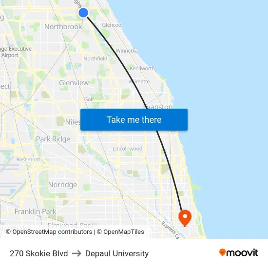 270 Skokie Blvd to Depaul University map