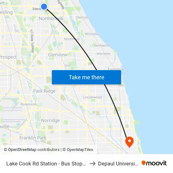 Lake Cook Rd Station - Bus Stop A to Depaul University map