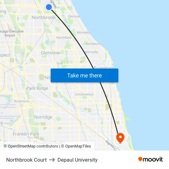 Northbrook Court to Depaul University map