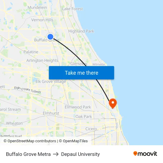 Buffalo Grove Metra to Depaul University map