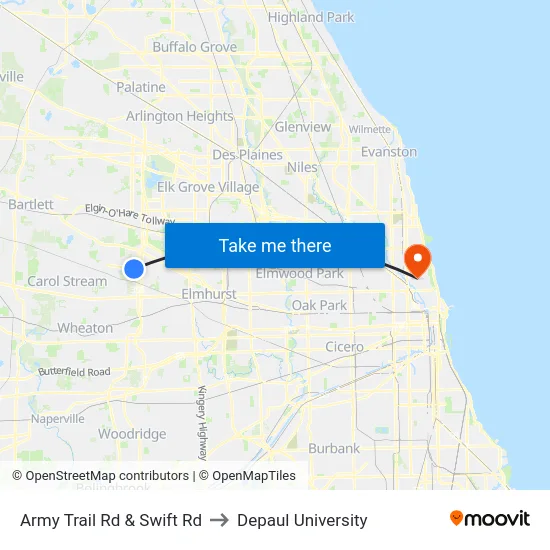Army Trail Rd & Swift Rd to Depaul University map