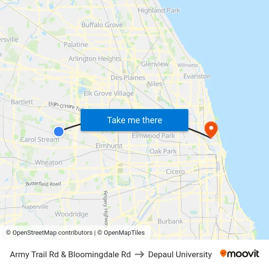 Army Trail Rd & Bloomingdale Rd to Depaul University map
