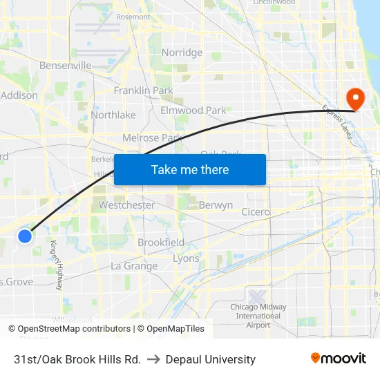 31st/Oak Brook Hills Rd. to Depaul University map