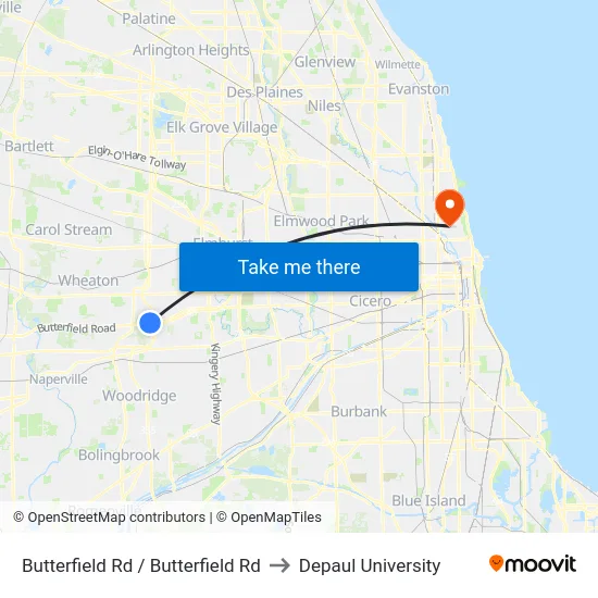 Butterfield Rd / Butterfield Rd to Depaul University map