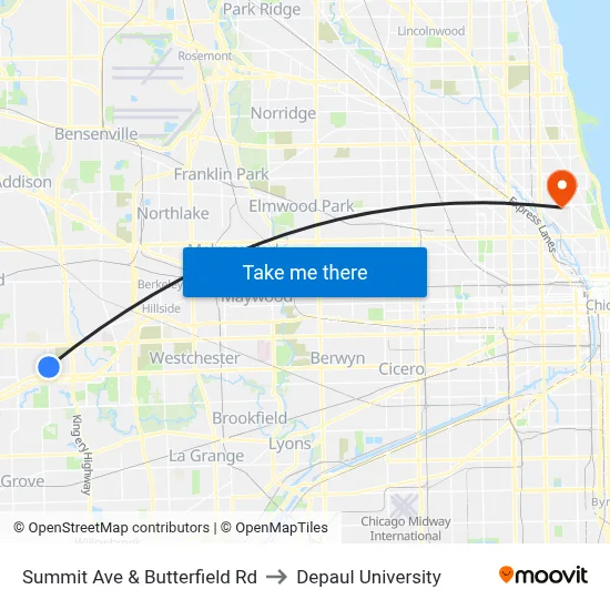 Summit Ave & Butterfield Rd to Depaul University map