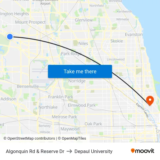 Algonquin Rd & Reserve Dr to Depaul University map