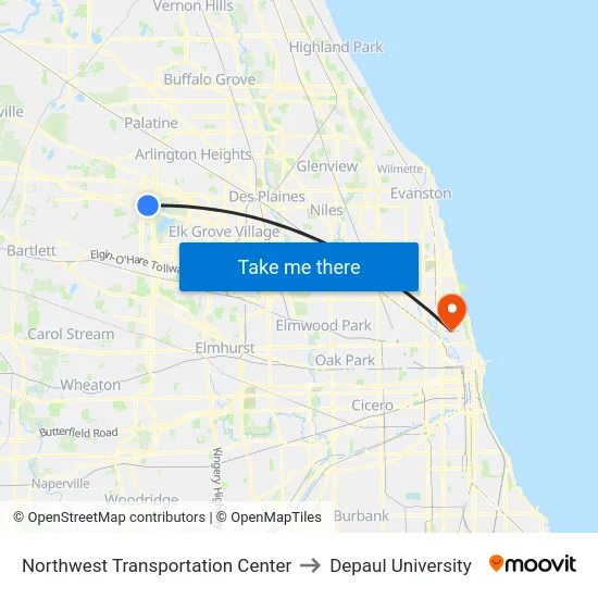 Northwest Transportation Center to Depaul University map