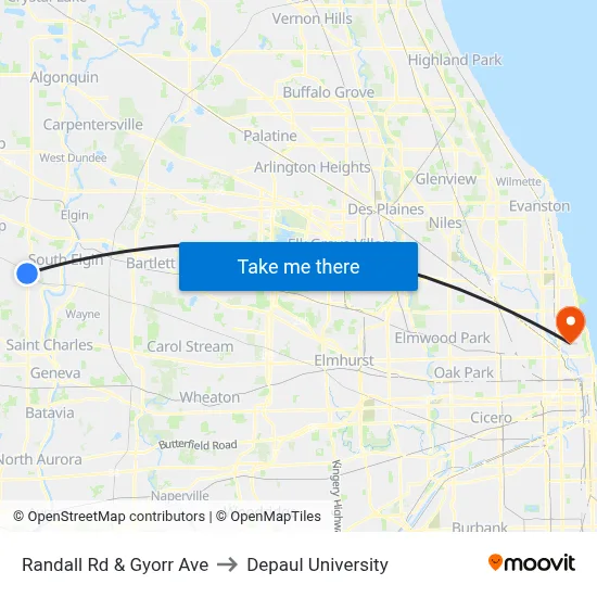 Randall Rd & Gyorr Ave to Depaul University map