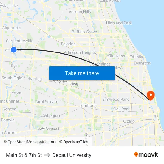 Main St & 7th St to Depaul University map
