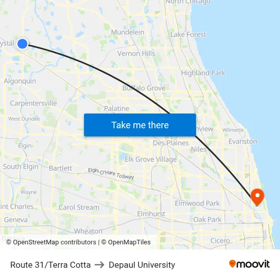 Route 31/Terra Cotta to Depaul University map
