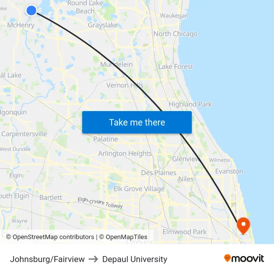 Johnsburg/Fairview to Depaul University map