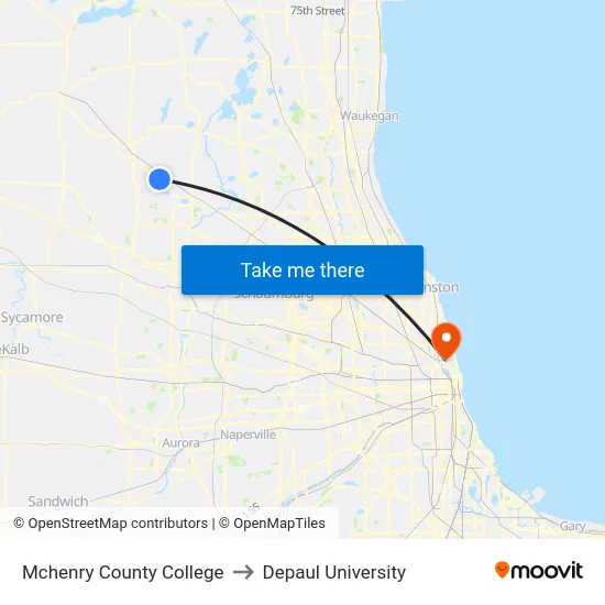 Mchenry County College to Depaul University map
