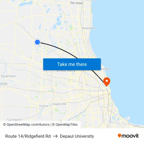 Route 14/Ridgefield Rd to Depaul University map