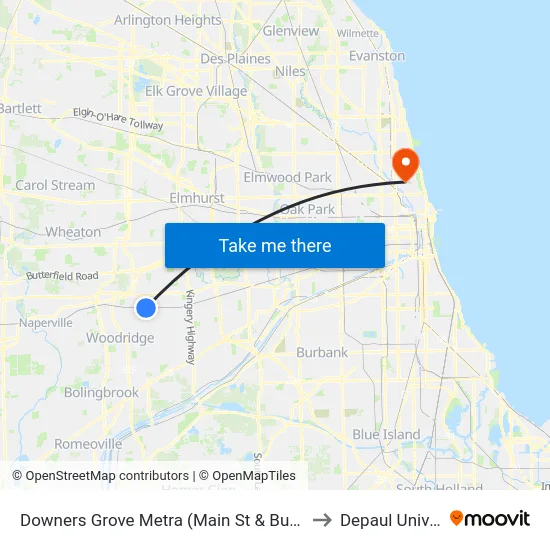 Downers Grove Metra (Main St & Burlington Ave) to Depaul University map