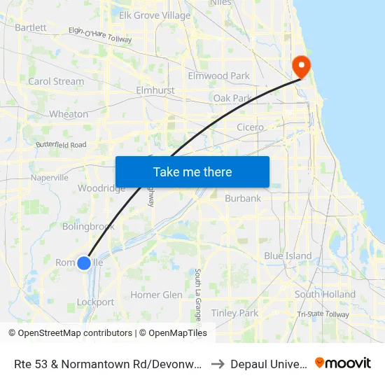 Rte 53 & Normantown Rd/Devonwood Ave to Depaul University map