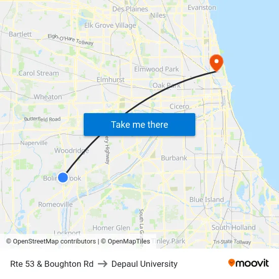 Rte 53 & Boughton Rd to Depaul University map