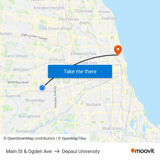 Main St & Ogden Ave to Depaul University map