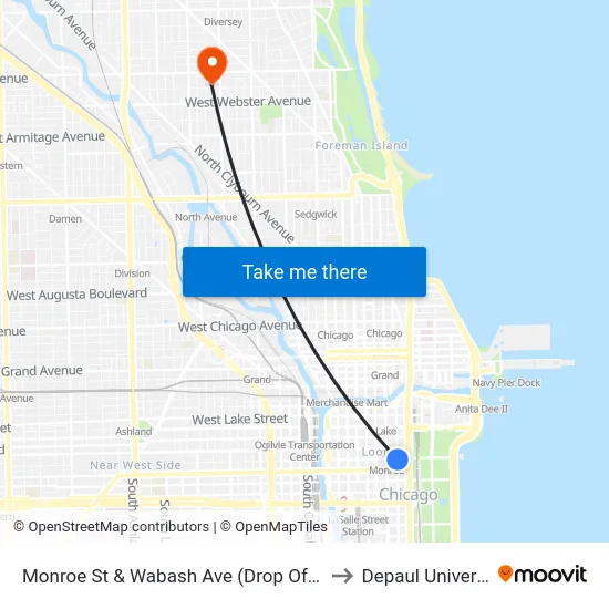 Monroe St & Wabash Ave (Drop Off Only) to Depaul University map