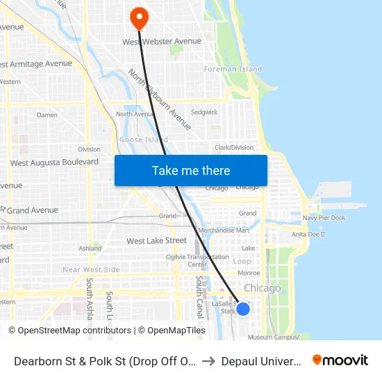 Dearborn St & Polk St (Drop Off Only) to Depaul University map