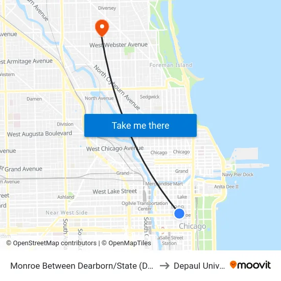 Monroe Between Dearborn/State (Drop Off Only) to Depaul University map