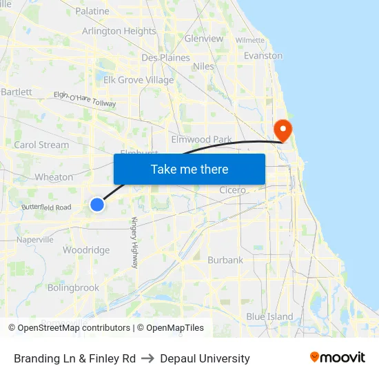 Branding Ln & Finley Rd to Depaul University map