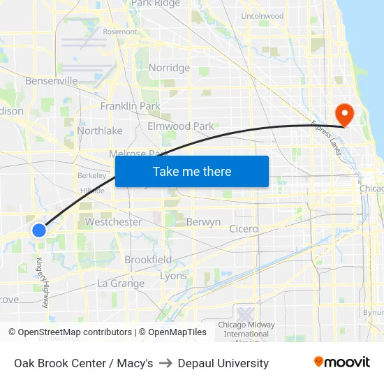 Oak Brook Center / Macy's to Depaul University map