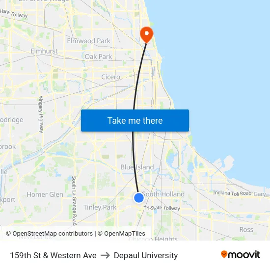 159th St & Western Ave to Depaul University map