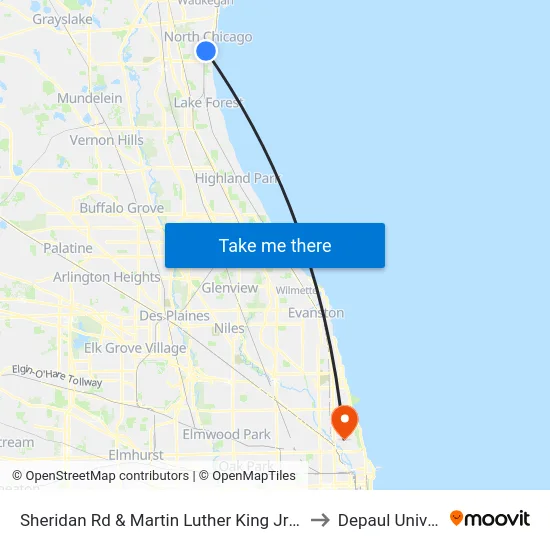 Sheridan Rd & Martin Luther King Jr Dr/22nd St to Depaul University map