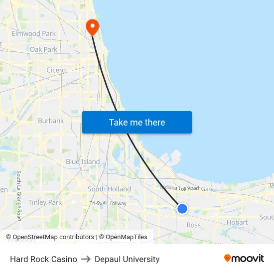 Hard Rock Casino to Depaul University map