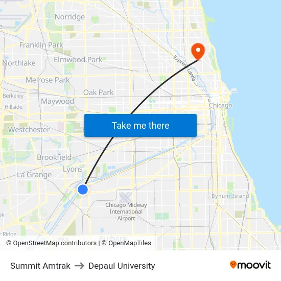 Summit Amtrak to Depaul University map