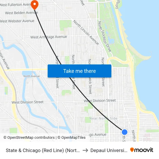 State & Chicago (Red Line) (North) to Depaul University map