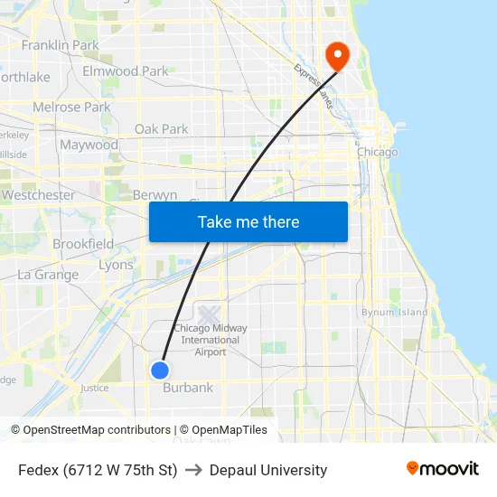 Fedex (6712 W 75th St) to Depaul University map