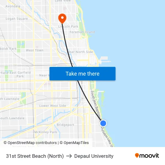 31st Street Beach (North) to Depaul University map