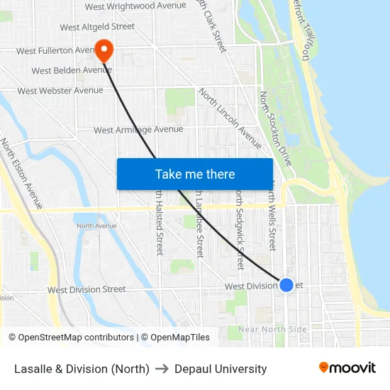 Lasalle & Division (North) to Depaul University map