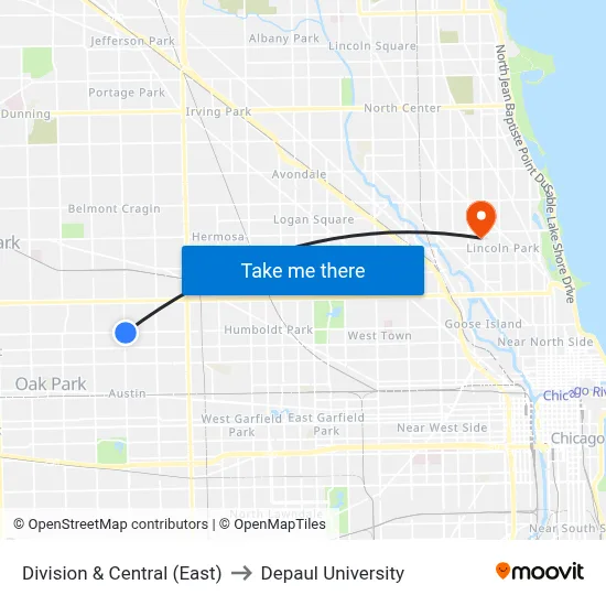 Division & Central (East) to Depaul University map