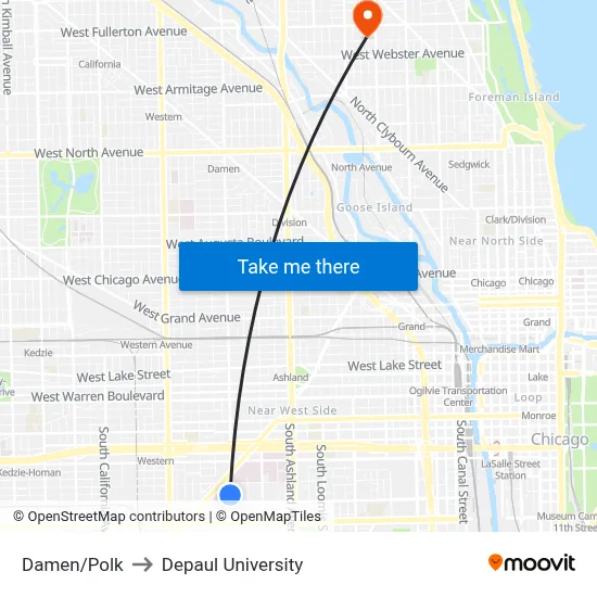 Damen/Polk to Depaul University map