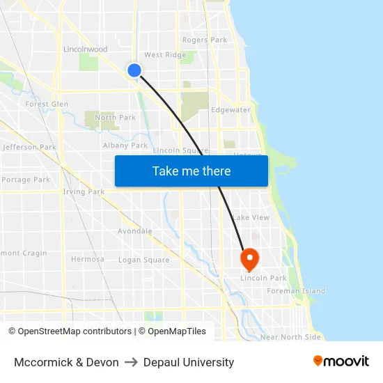 Mccormick & Devon to Depaul University map