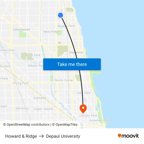 Howard & Ridge to Depaul University map