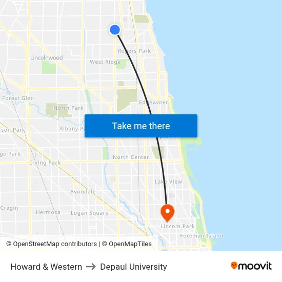 Howard & Western to Depaul University map