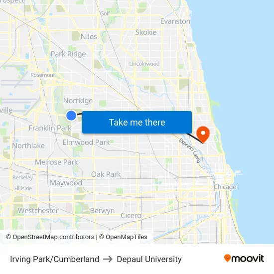 Irving Park/Cumberland to Depaul University map