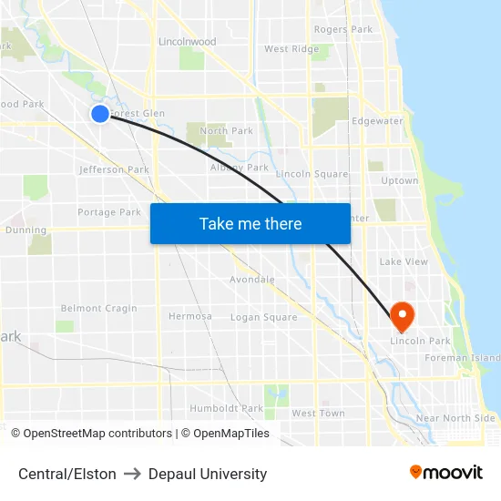 Central/Elston to Depaul University map