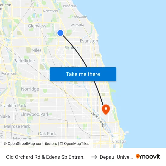 Old Orchard Rd & Edens Sb Entrance Ramp to Depaul University map