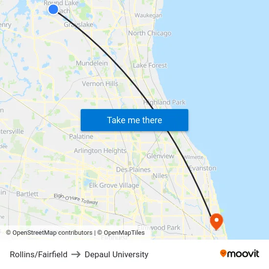 Rollins/Fairfield to Depaul University map