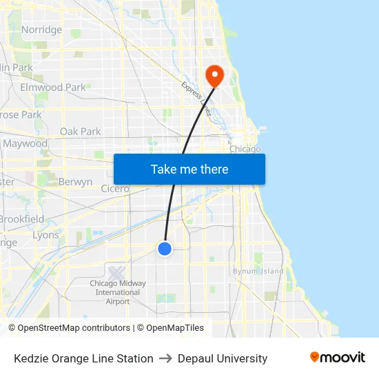 Kedzie Orange Line Station to Depaul University map