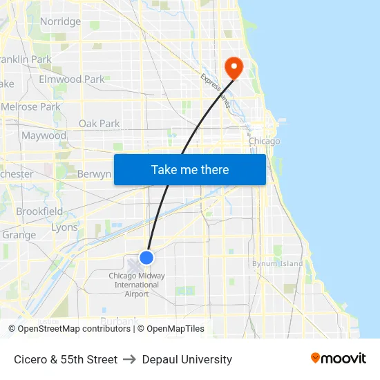 Cicero & 55th Street to Depaul University map