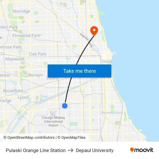 Pulaski Orange Line Station to Depaul University map