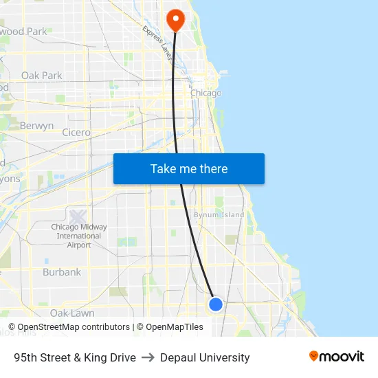 95th Street & King Drive to Depaul University map